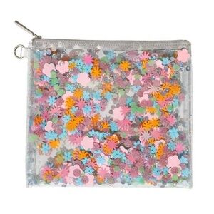 Packed Party Clear Sequin Flower Pouch with Pink, Blue, Orange, Green Accents
